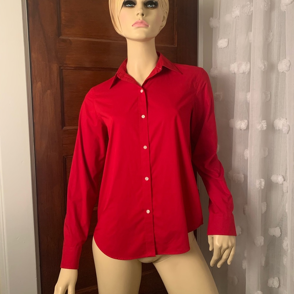 Chaps Bright red button down shirt, size medium, 100% cotton